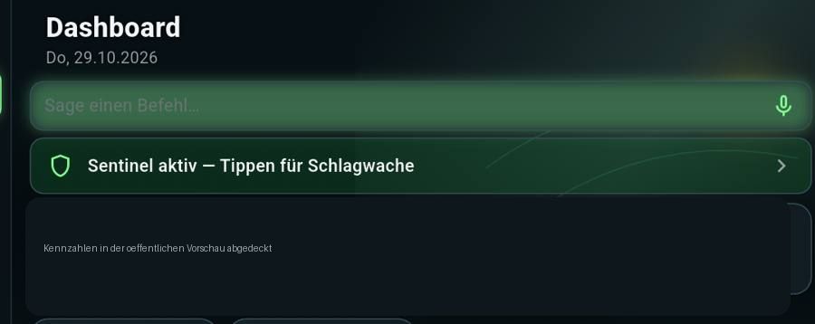 InVi-Dashboard in Anthrazit und Grün. Bestandszahlen für die öffentliche Vorschau abgedeckt.